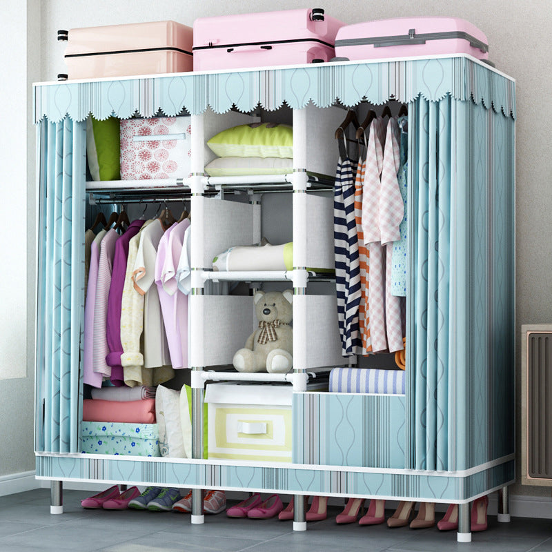 Contemporary Home Wardrobe Armoire Steel Frame Wardrobe with Shelves