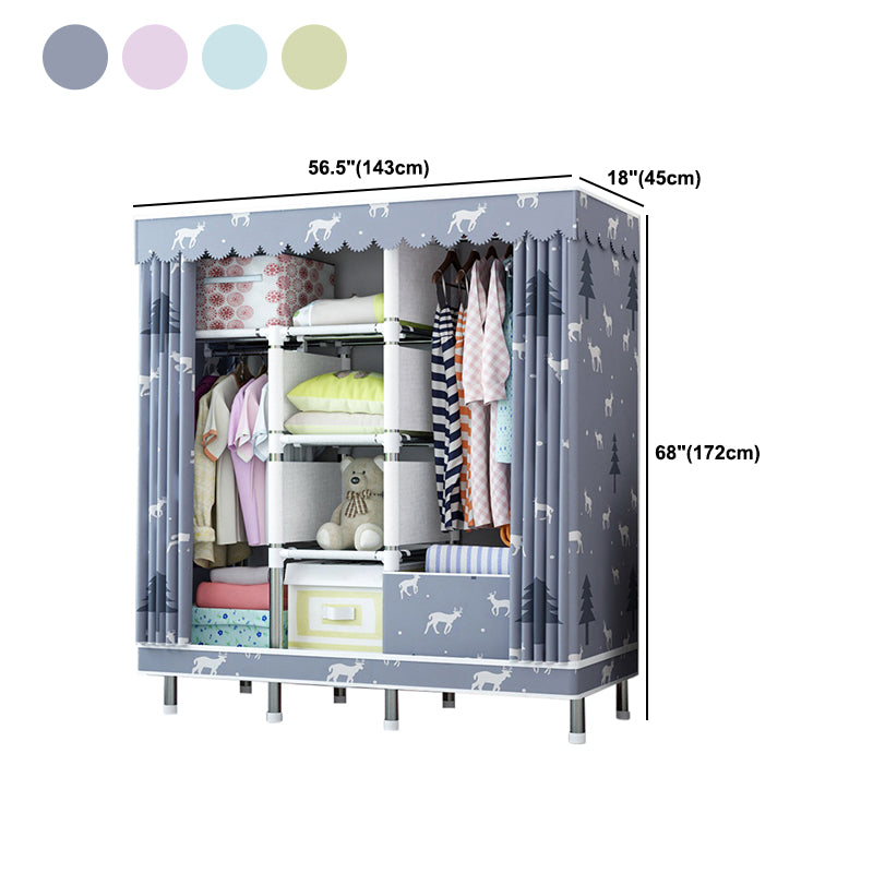 Contemporary Home Wardrobe Armoire Steel Frame Wardrobe with Shelves