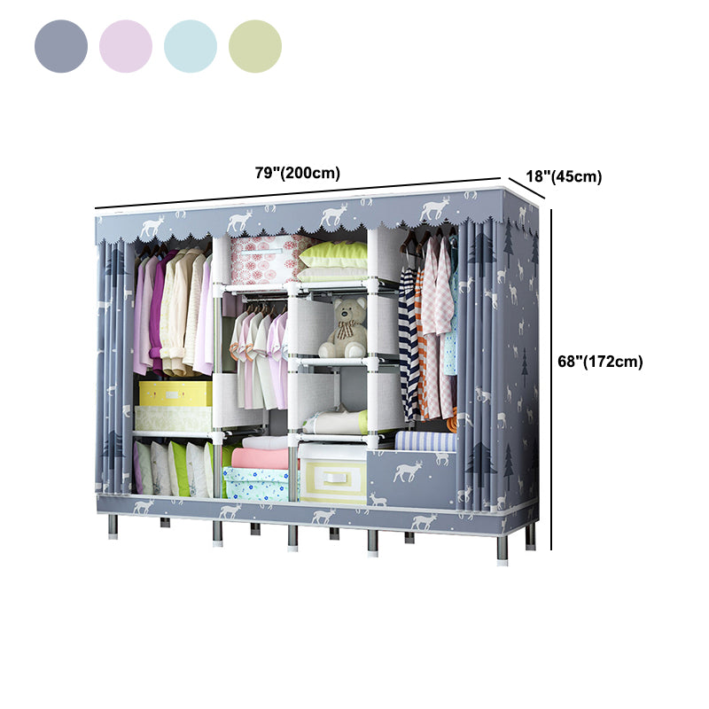 Contemporary Home Wardrobe Armoire Steel Frame Wardrobe with Shelves