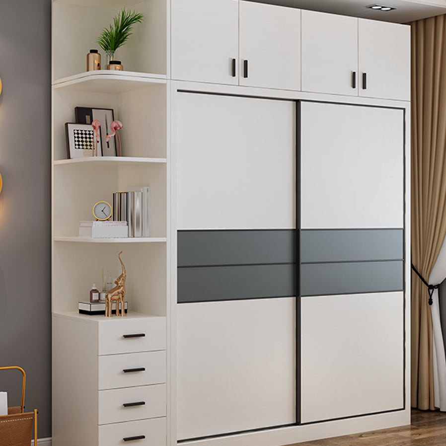 Contemporary Style Wardrobe White Colour Wooden Bedroom Wardrobe Closet