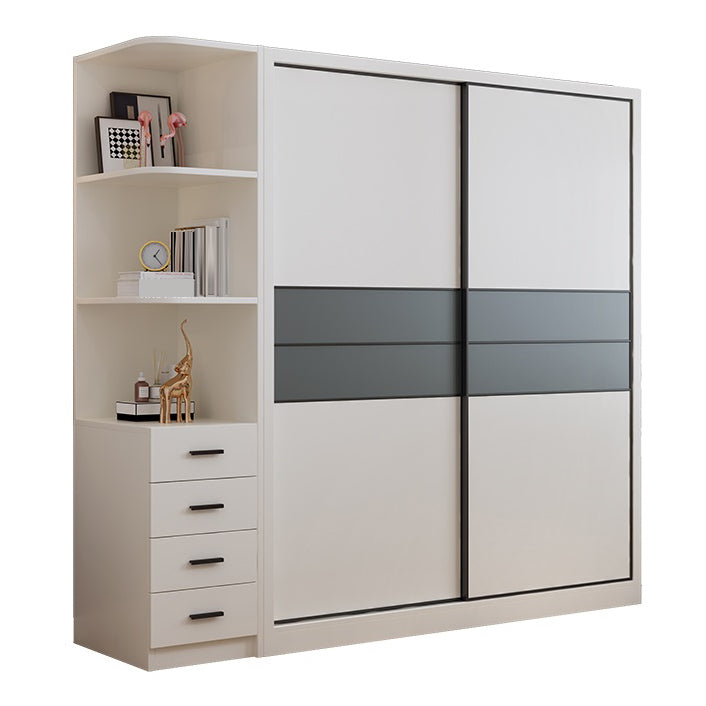 Contemporary Style Wardrobe White Colour Wooden Bedroom Wardrobe Closet