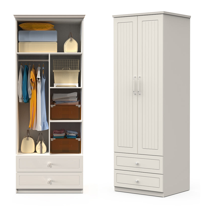 Contemporary Style Wardrobe Wood 2-Drawer Wardrobe Closet for Bedroom
