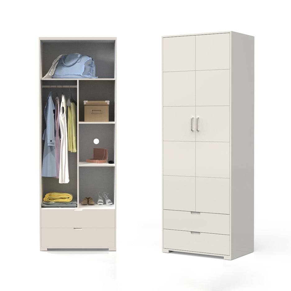 Contemporary Wardrobe Wood Bedroom Wardrobe Closet with 2 Drawers