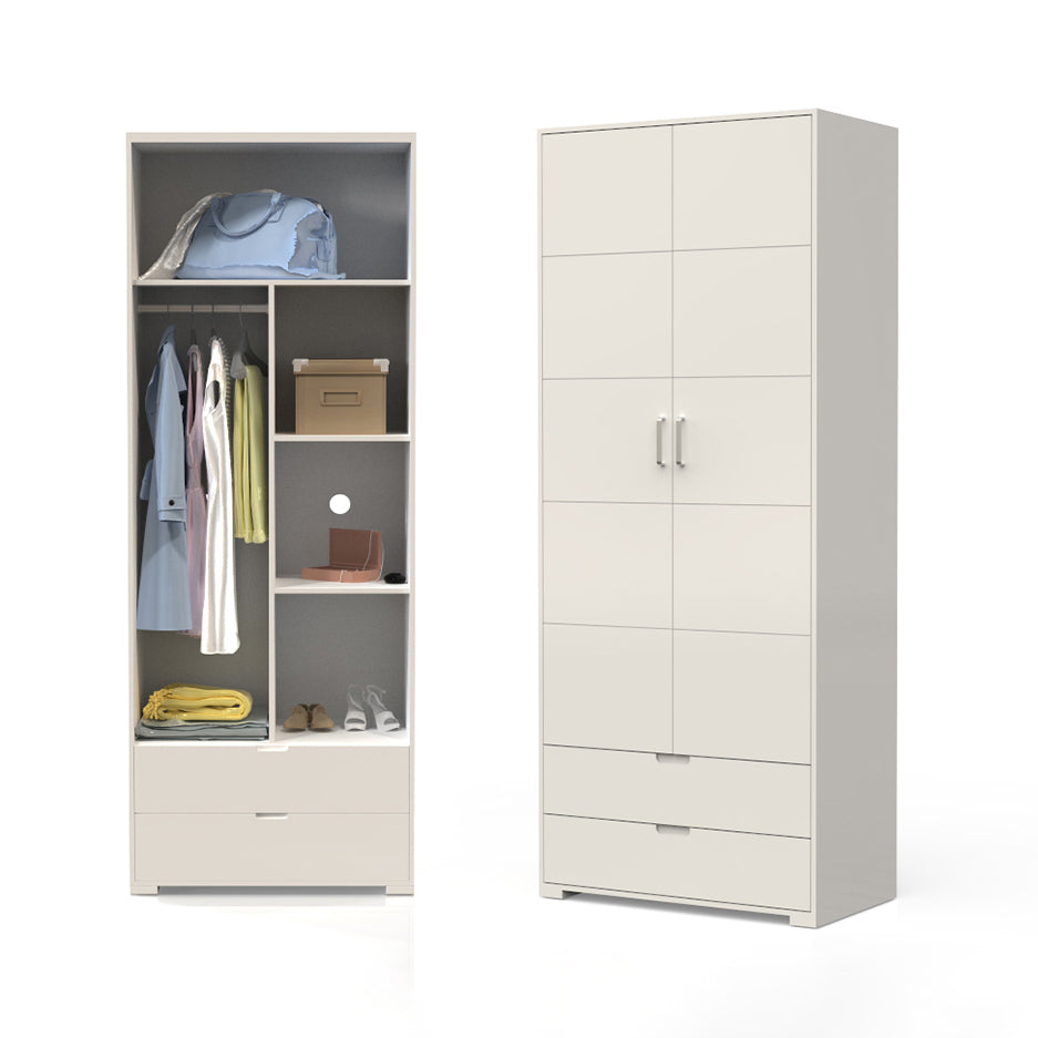 Contemporary Wardrobe Wood Bedroom Wardrobe Closet with 2 Drawers