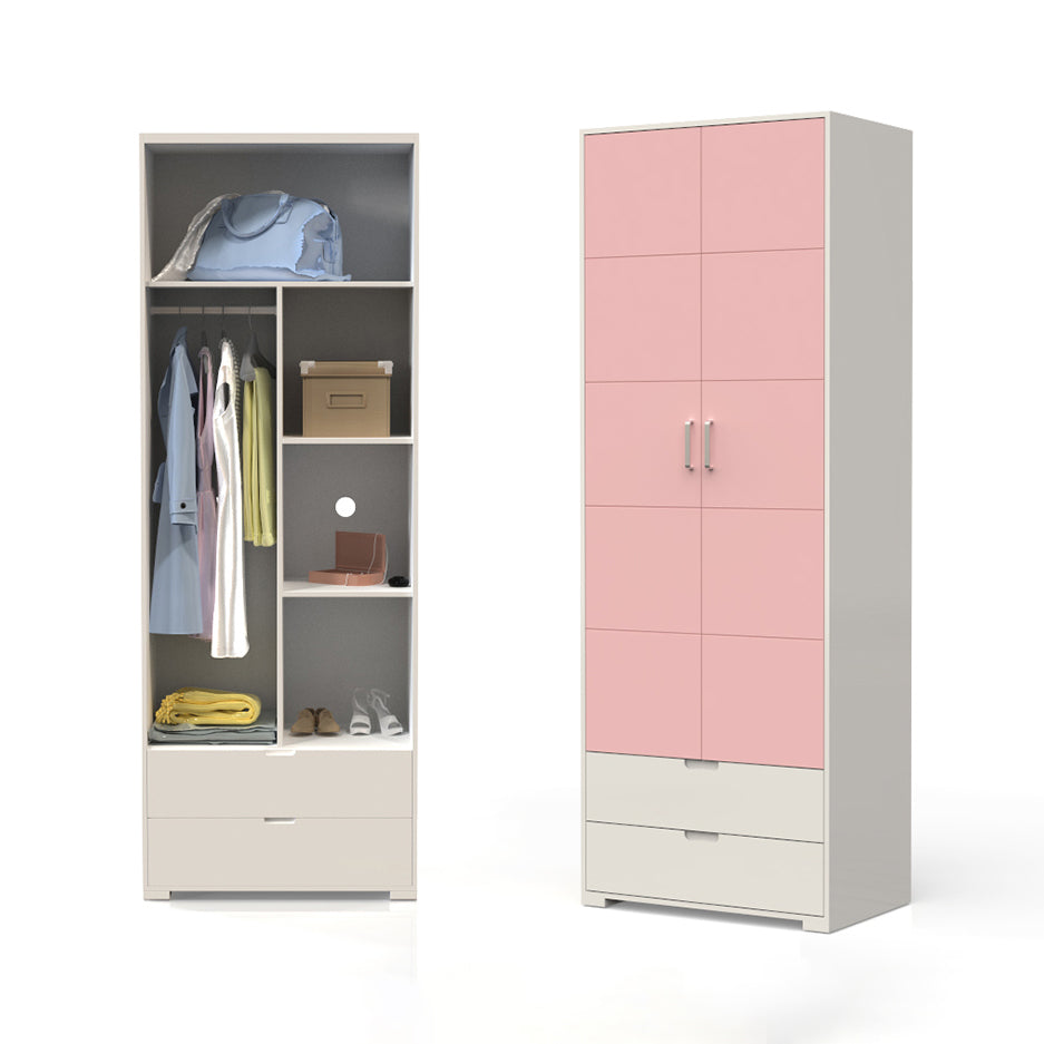 Contemporary Wardrobe Wood Bedroom Wardrobe Closet with 2 Drawers