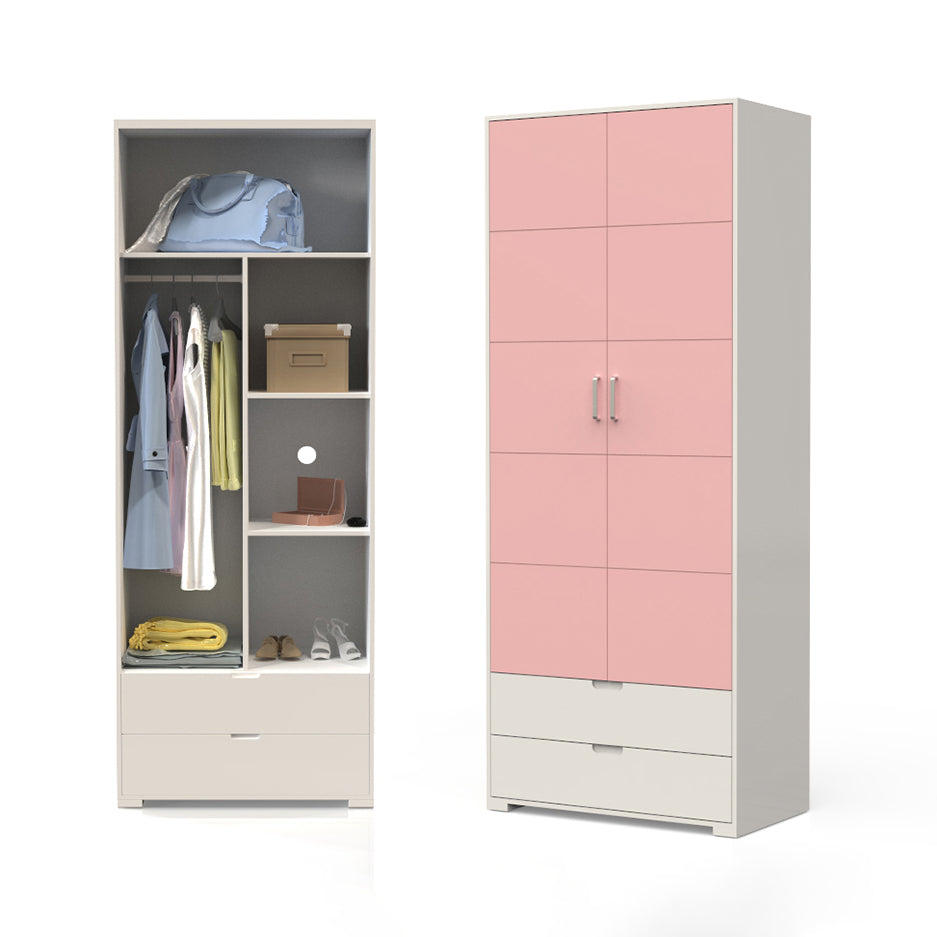 Contemporary Wardrobe Wood Bedroom Wardrobe Closet with 2 Drawers