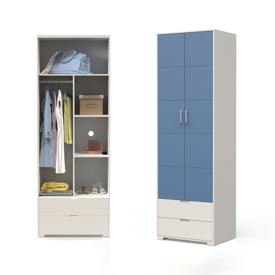 Contemporary Wardrobe Wood Bedroom Wardrobe Closet with 2 Drawers