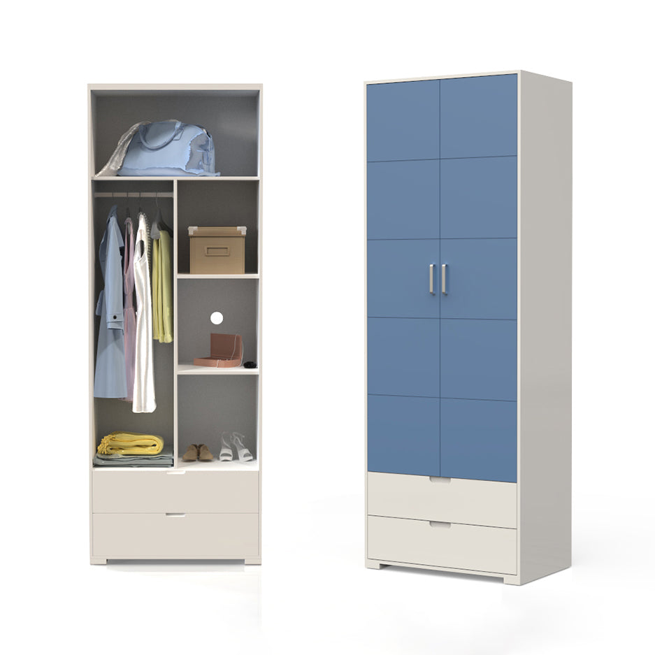 Contemporary Wardrobe Wood Bedroom Wardrobe Closet with 2 Drawers