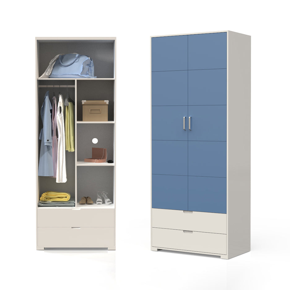 Contemporary Wardrobe Wood Bedroom Wardrobe Closet with 2 Drawers
