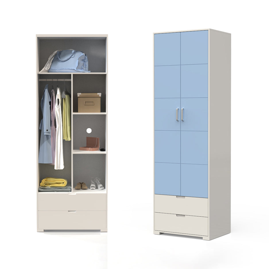 Contemporary Wardrobe Wood Bedroom Wardrobe Closet with 2 Drawers