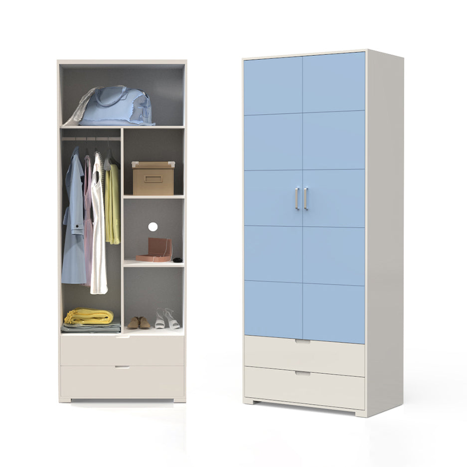 Contemporary Wardrobe Wood Bedroom Wardrobe Closet with 2 Drawers