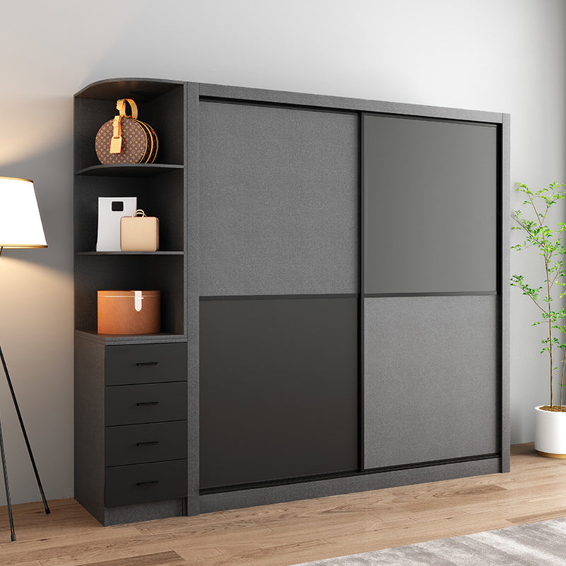 Grey Engineered Wood Wardrobe Armoire Modern Wardrobe Cabinet