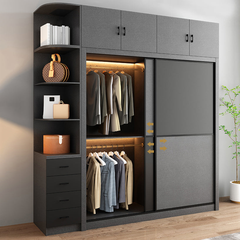 Grey Engineered Wood Wardrobe Armoire Modern Wardrobe Cabinet