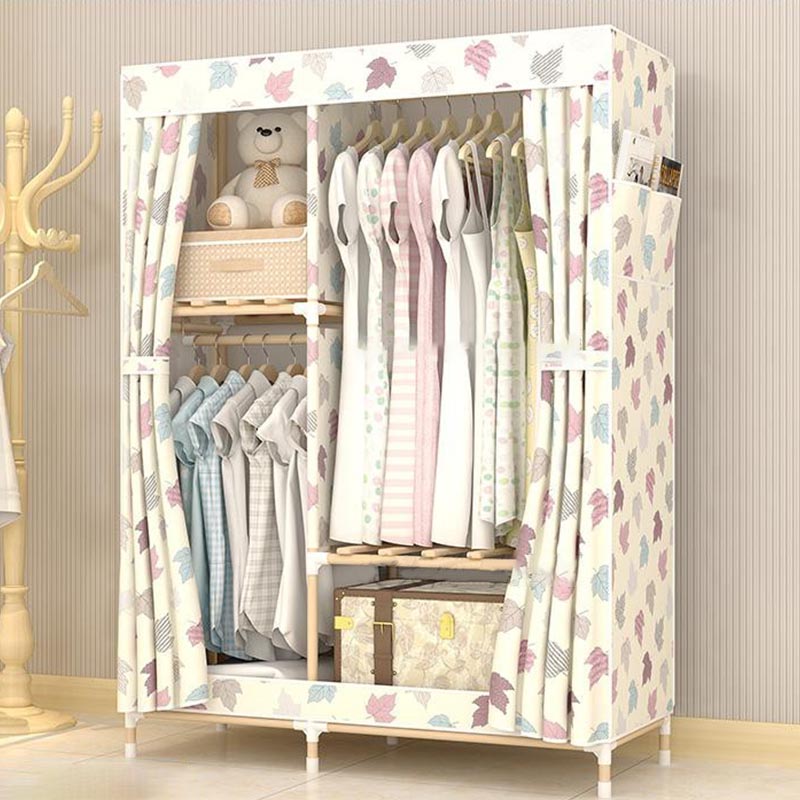 Modern Style Wardrobe with Cloth Rod Solid Wood Bedroom Wardrobe Closet
