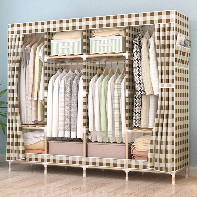 Modern Style Wardrobe with Cloth Rod Solid Wood Bedroom Wardrobe Closet