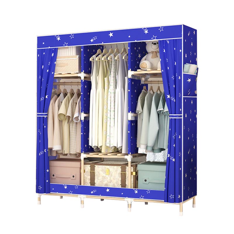 Modern Style Wardrobe with Cloth Rod Solid Wood Bedroom Wardrobe Closet