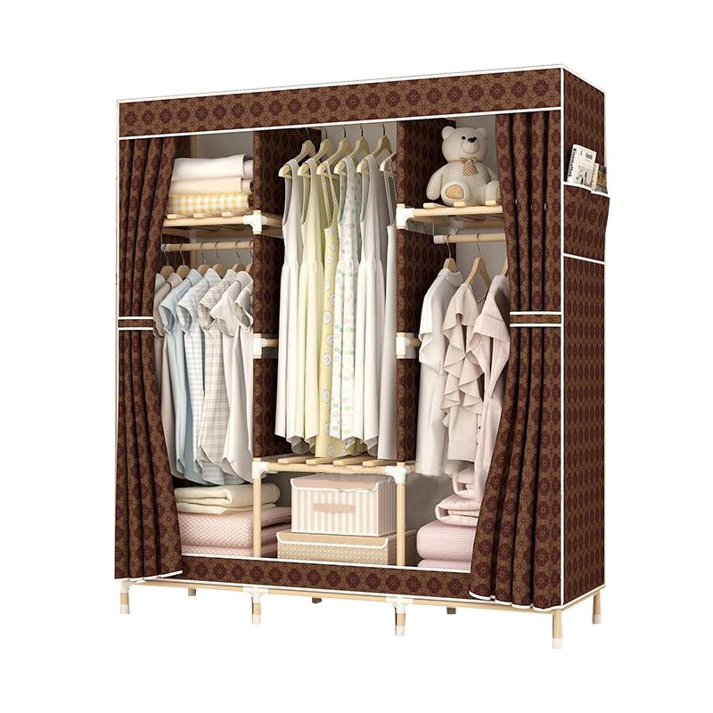 Modern Style Wardrobe with Cloth Rod Solid Wood Bedroom Wardrobe Closet