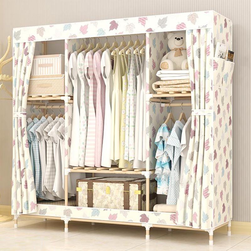 Modern Style Wardrobe with Cloth Rod Solid Wood Bedroom Wardrobe Closet