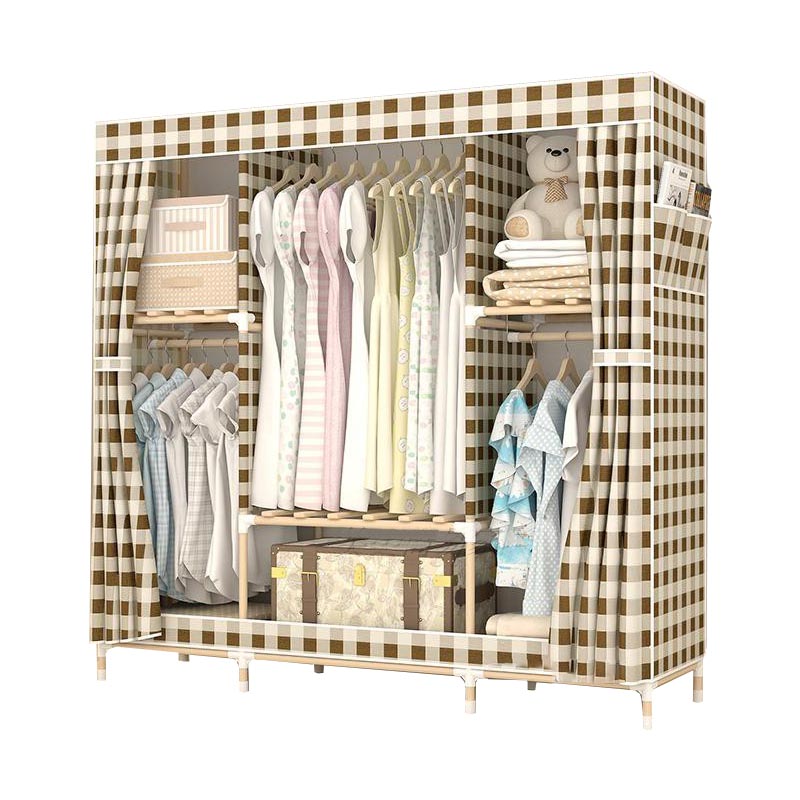 Modern Style Wardrobe with Cloth Rod Solid Wood Bedroom Wardrobe Closet