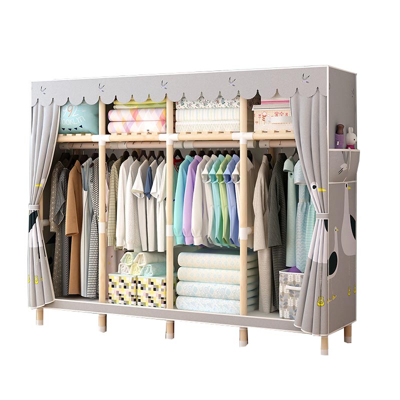 Modern Style Wardrobe with Cloth Rod Solid Wood Bedroom Wardrobe Closet