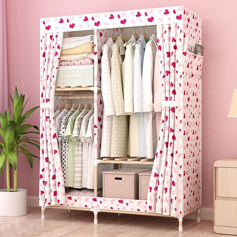 Modern Style Wardrobe with Cloth Rod Solid Wood Bedroom Wardrobe Closet