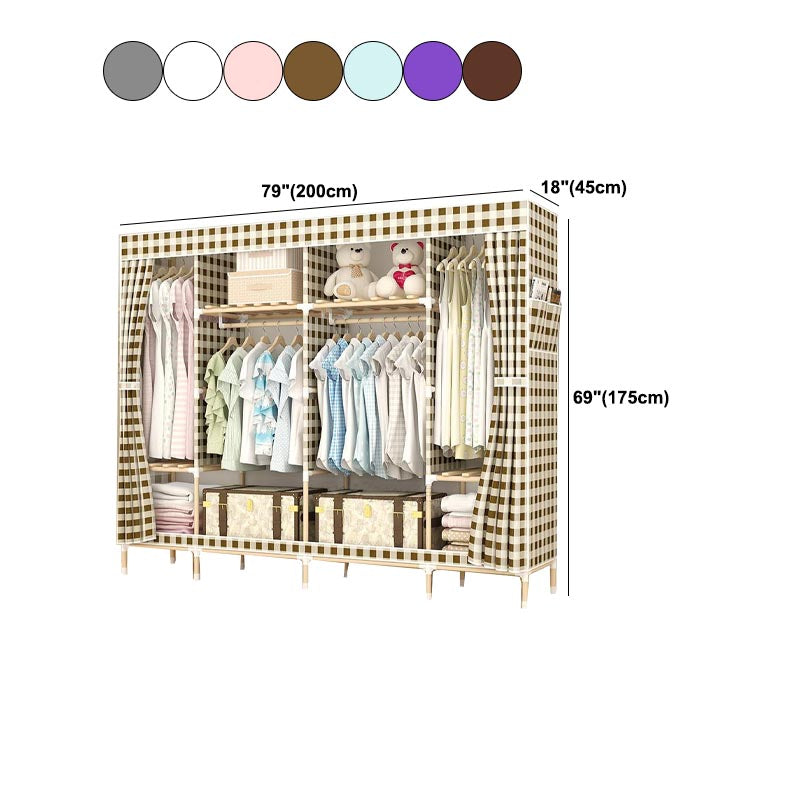 Modern Style Wardrobe with Cloth Rod Solid Wood Bedroom Wardrobe Closet