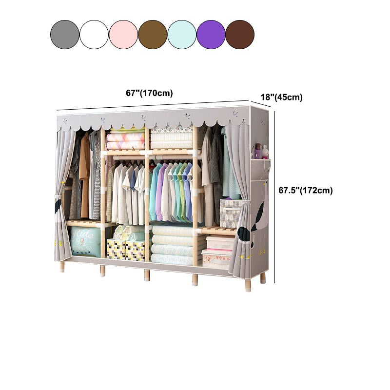 Modern Style Wardrobe with Cloth Rod Solid Wood Bedroom Wardrobe Closet