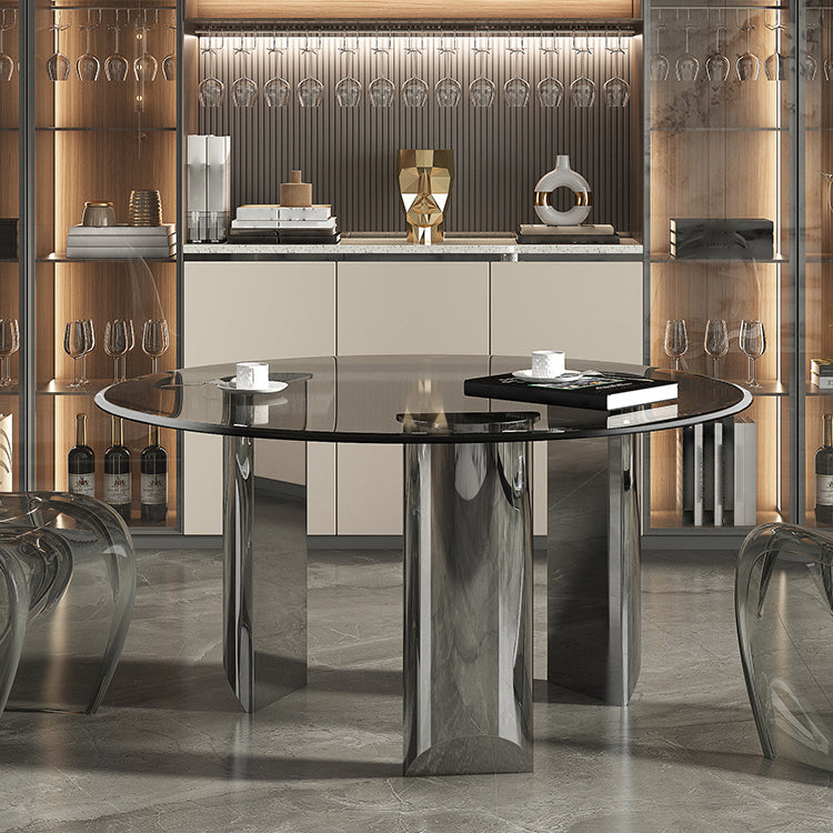 Contemporary Dining Table Round Tempered Glass Top Dinner Table for Home Kitchen Dinner