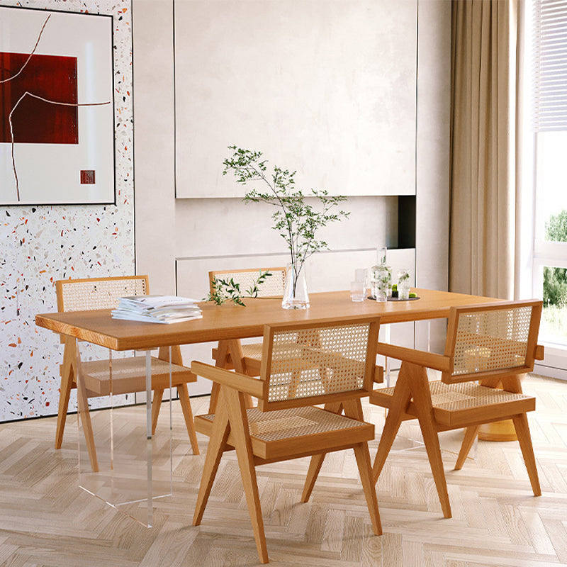 Modern Solid Wood Table for Restaurant Rectangle Table with Acrylic Base