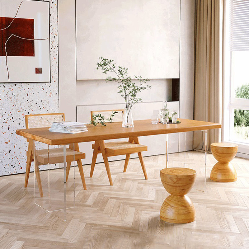 Modern Solid Wood Table for Restaurant Rectangle Table with Acrylic Base