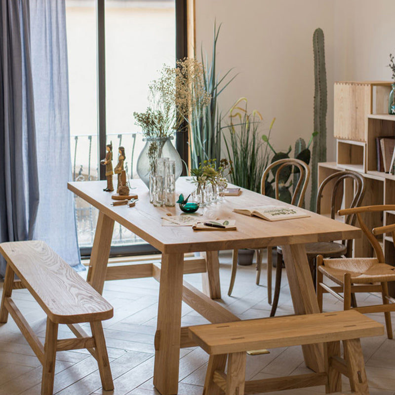 Natural Solid Wood Dining Table Modern Dining Table with Trestle Base