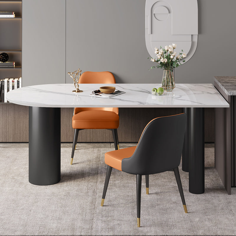 Modern Stone White Dining Table Oval Iron Table with 3 Legs Table