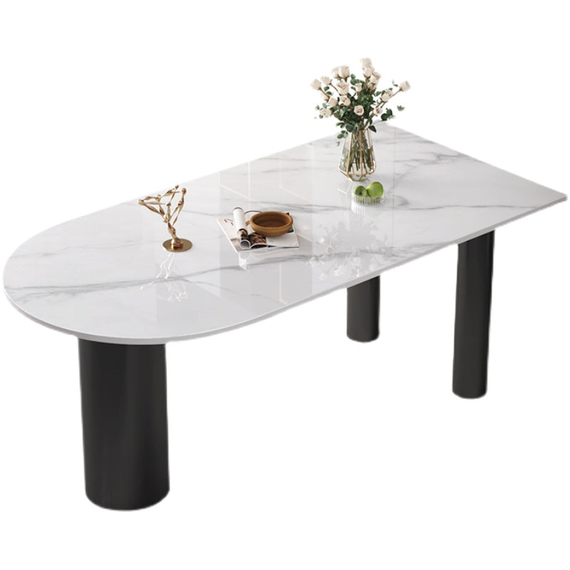 Modern Stone White Dining Table Oval Iron Table with 3 Legs Table