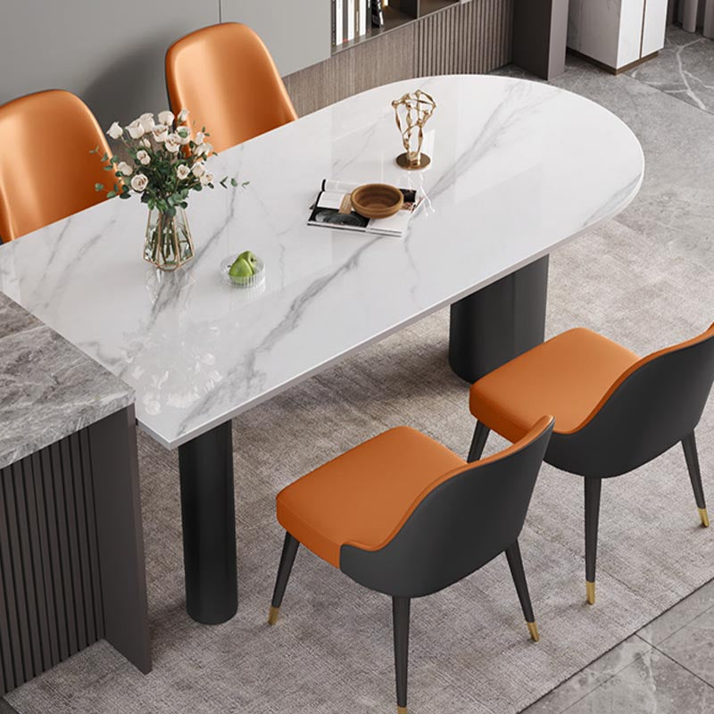 Modern Stone White Dining Table Oval Iron Table with 3 Legs Table