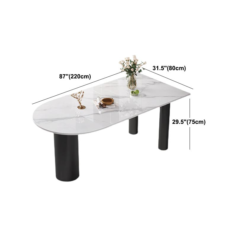 Modern Stone White Dining Table Oval Iron Table with 3 Legs Table