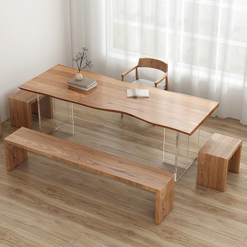 Contemporary Solid Wood Table for Restaurant Rectangle Table with Acrylic Base