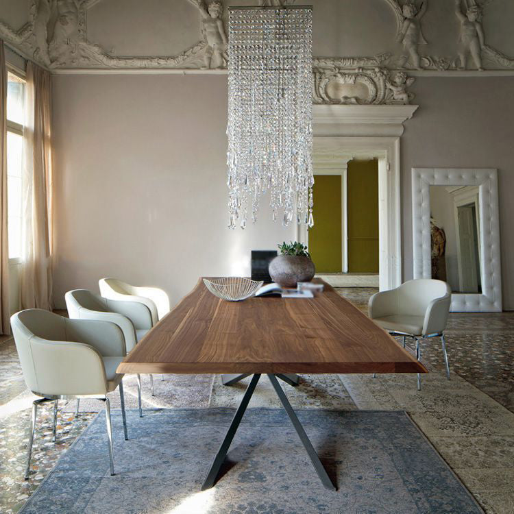 Rectangle Dining Table Brown Pine Wood Modern Pedestal Dining Table