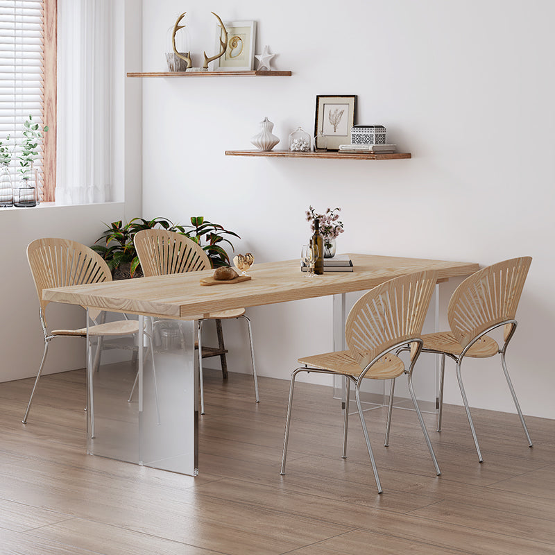 Acrylic Double Pedestal Dining Table Modern Rectangle Dining Room Table with Wood Top
