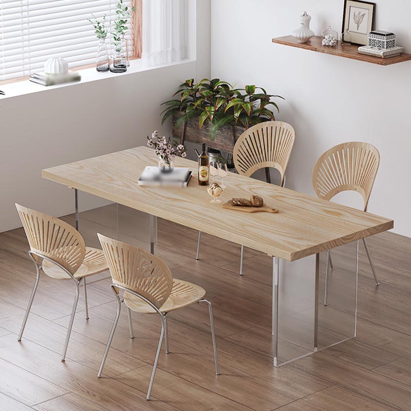 Acrylic Double Pedestal Dining Table Modern Rectangle Dining Room Table with Wood Top