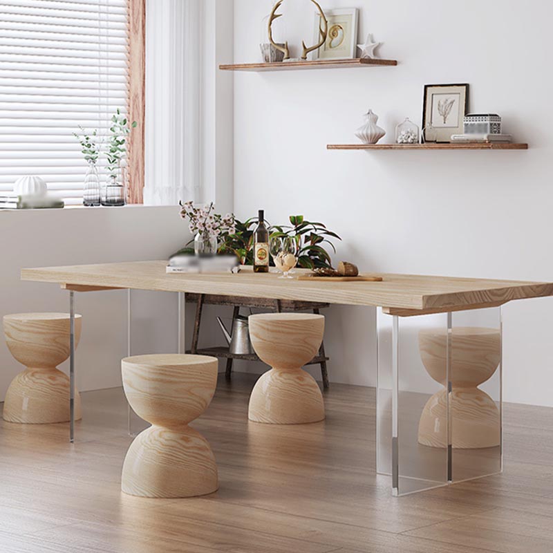 Acrylic Double Pedestal Dining Table Modern Rectangle Dining Room Table with Wood Top