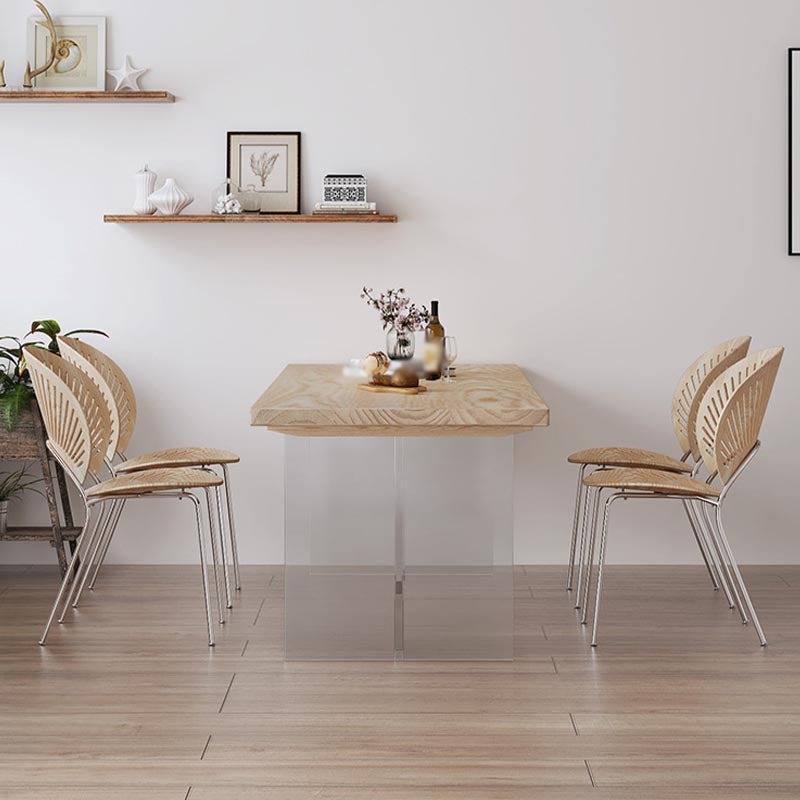 Acrylic Double Pedestal Dining Table Modern Rectangle Dining Room Table with Wood Top