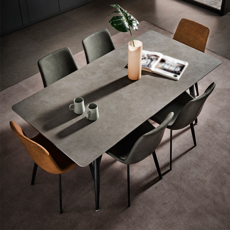 Modern Style Dining Table Gray Top Sintered Stone 4 Legs Table for Home