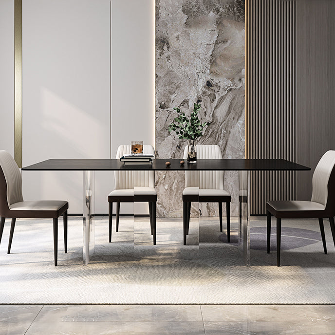 Modern Rectangle Dining Table Black Top Sintered Stone Table for Home