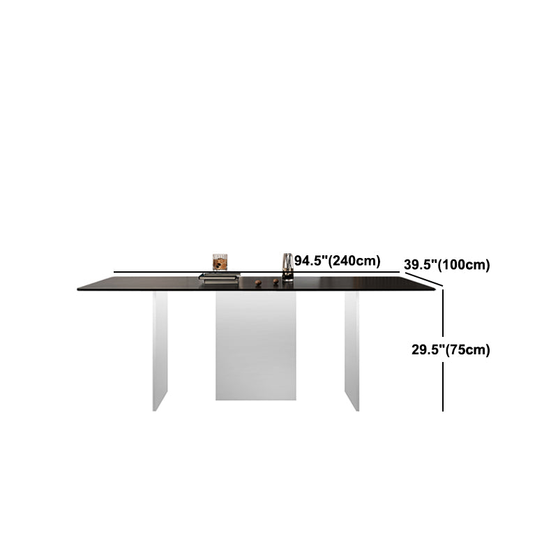 Modern Rectangle Dining Table Black Top Sintered Stone Table for Home
