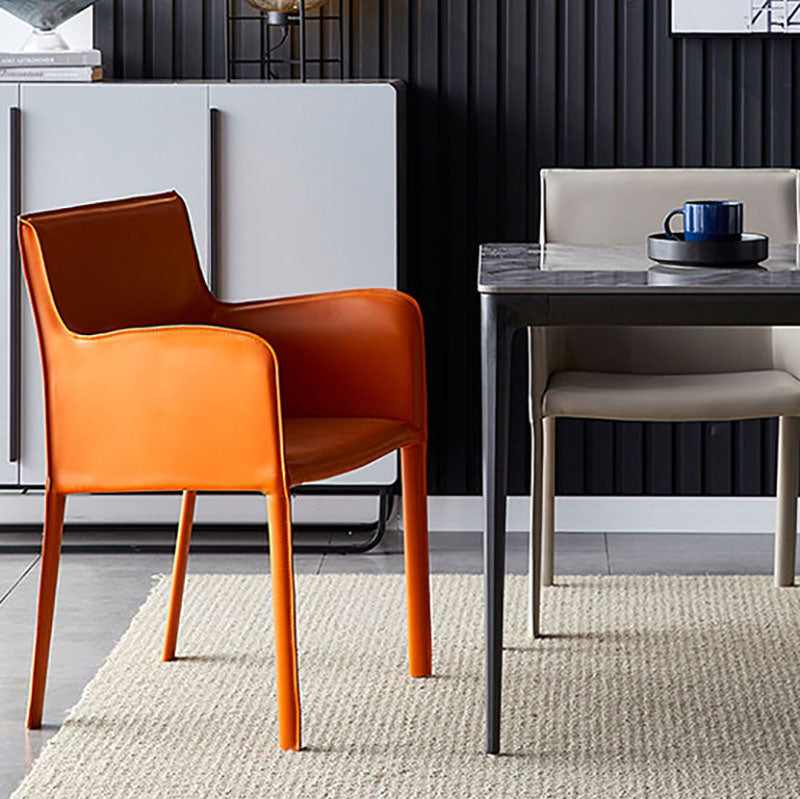 Contemporary Leather Dining Room Chair Metal Dining Armchair for Restaurant Use