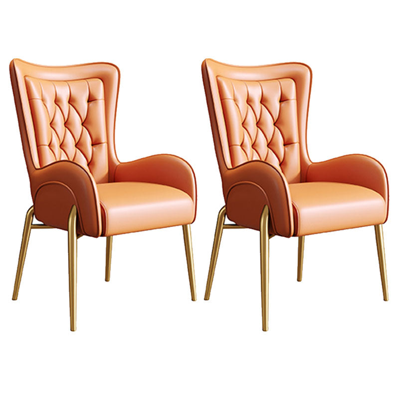 Glam Metal Dining Room Chairs Faux Leather Dining Arm Chair for Restaurant Use