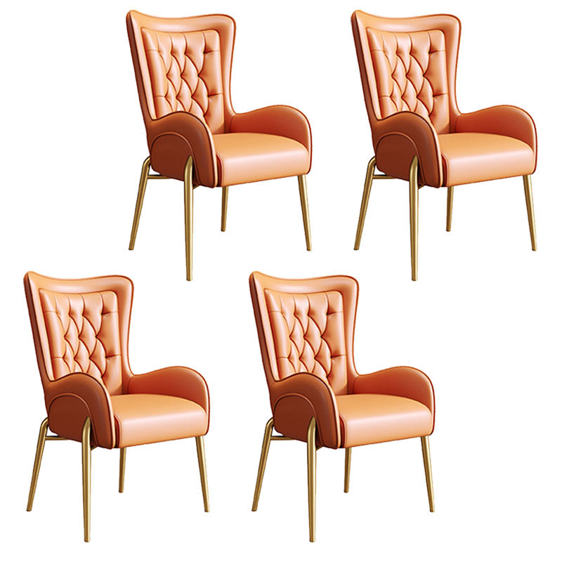Glam Metal Dining Room Chairs Faux Leather Dining Arm Chair for Restaurant Use
