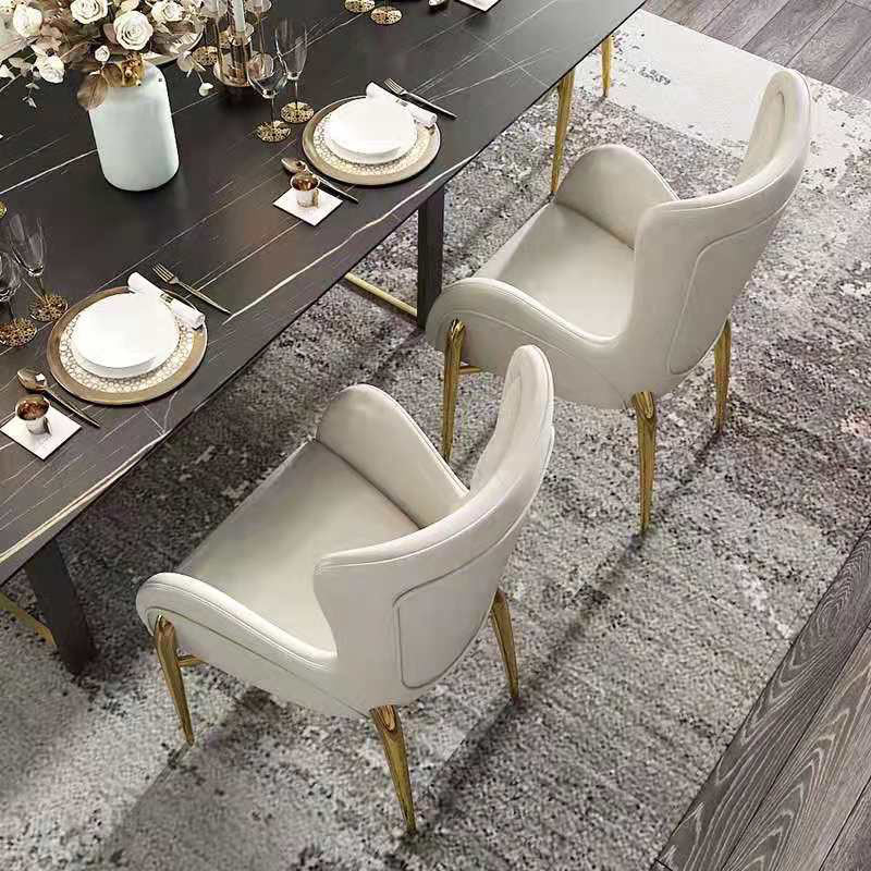 Glam Metal Dining Room Chairs Faux Leather Dining Arm Chair for Restaurant Use