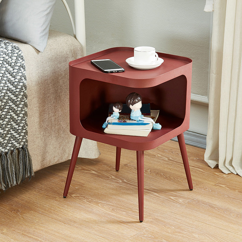 Mid-Century Square Tray Top Side Table 19.6" Tall Iron 4 Legs End Table with Storage