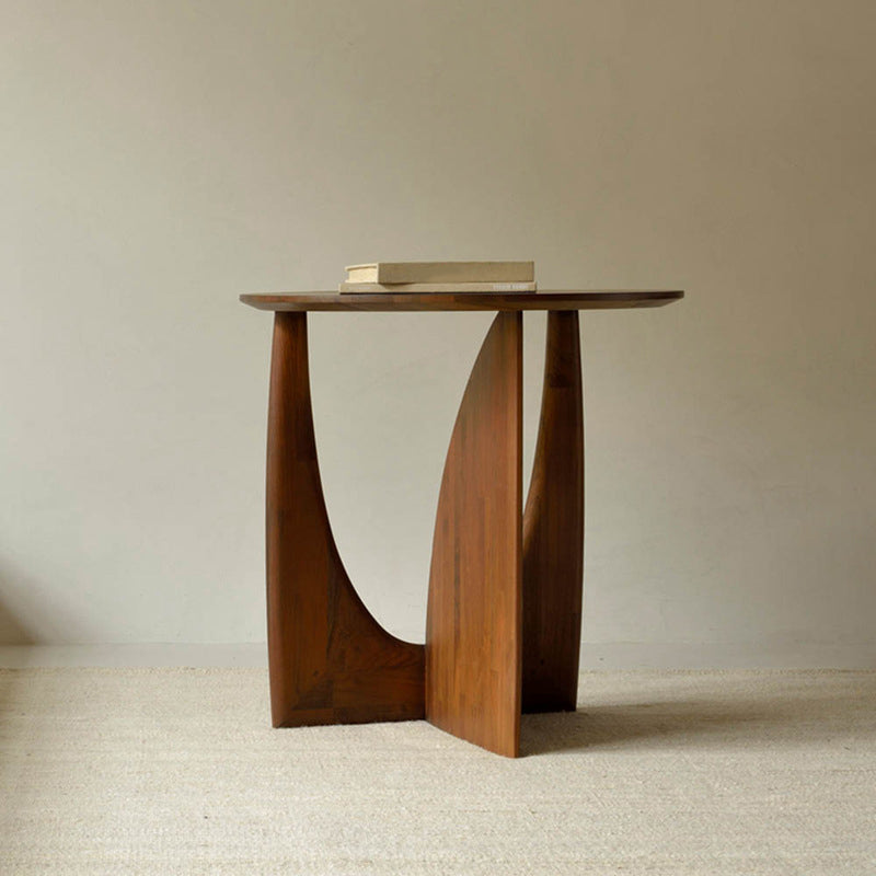 Round Abstract Base Design Solid Wood Table Board Nordic Style Side Table